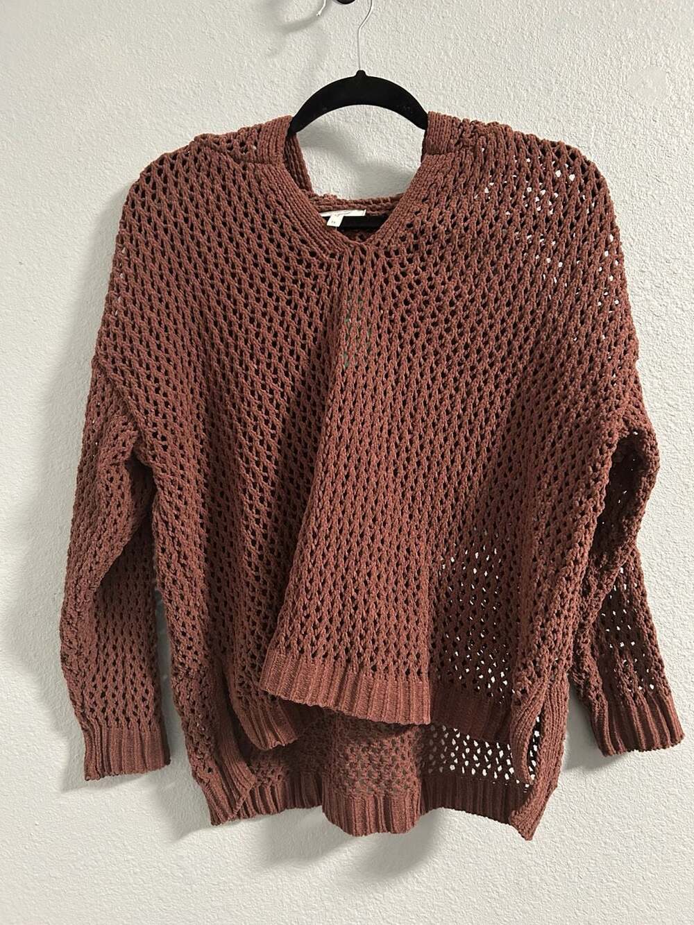 Maurices Open Knit Hoodie Sweater Size 1X Brown